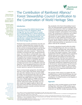 The Contribution of Rainforest Alliance/ Forest Stewardship