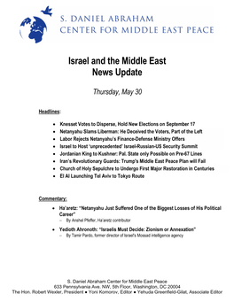 Israel and the Middle East News Update