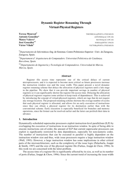 Dynamic Register Renaming Through Virtual-Physical Registers