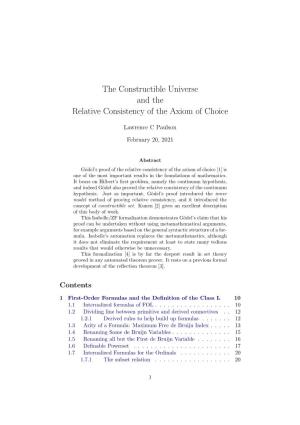 The Constructible Universe and the Relative Consistency of the Axiom of Choice