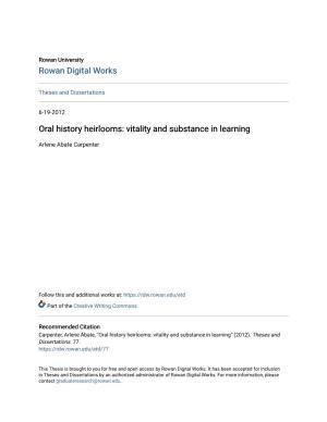 Oral History Heirlooms: Vitality and Substance in Learning
