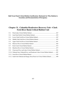 Chapter 31. Columbia Headwaters Recovery Unit—Clark Fork River Basin Critical Habitat Unit