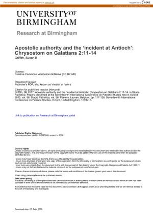 'Incident at Antioch': Chrysostom on Galatians 2:11-14