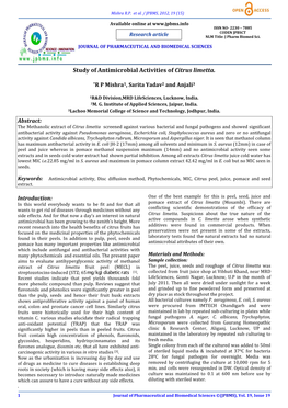 Study of Antimicrobial Activities of Citrus Limetta.Hot!