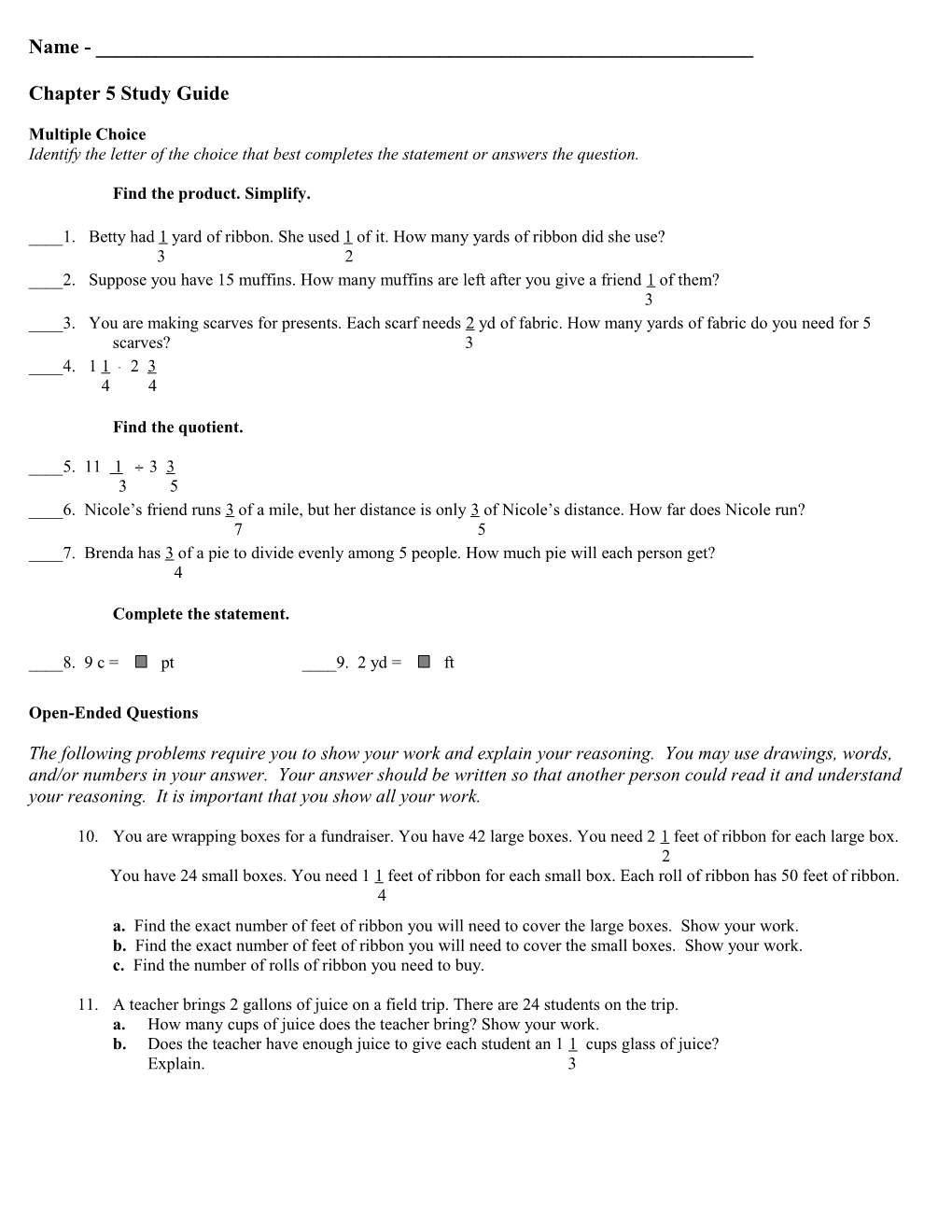 Chapter 5 Study Guide