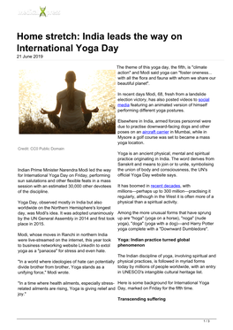 Home Stretch: India Leads the Way on International Yoga Day 21 June 2019
