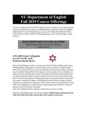YC Department of English Fall 2019 Course Offerings