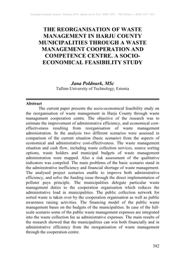 The Reorganisation of Waste Management in Harju County Municipalities Through a Waste Management Cooperation and Competence Centre