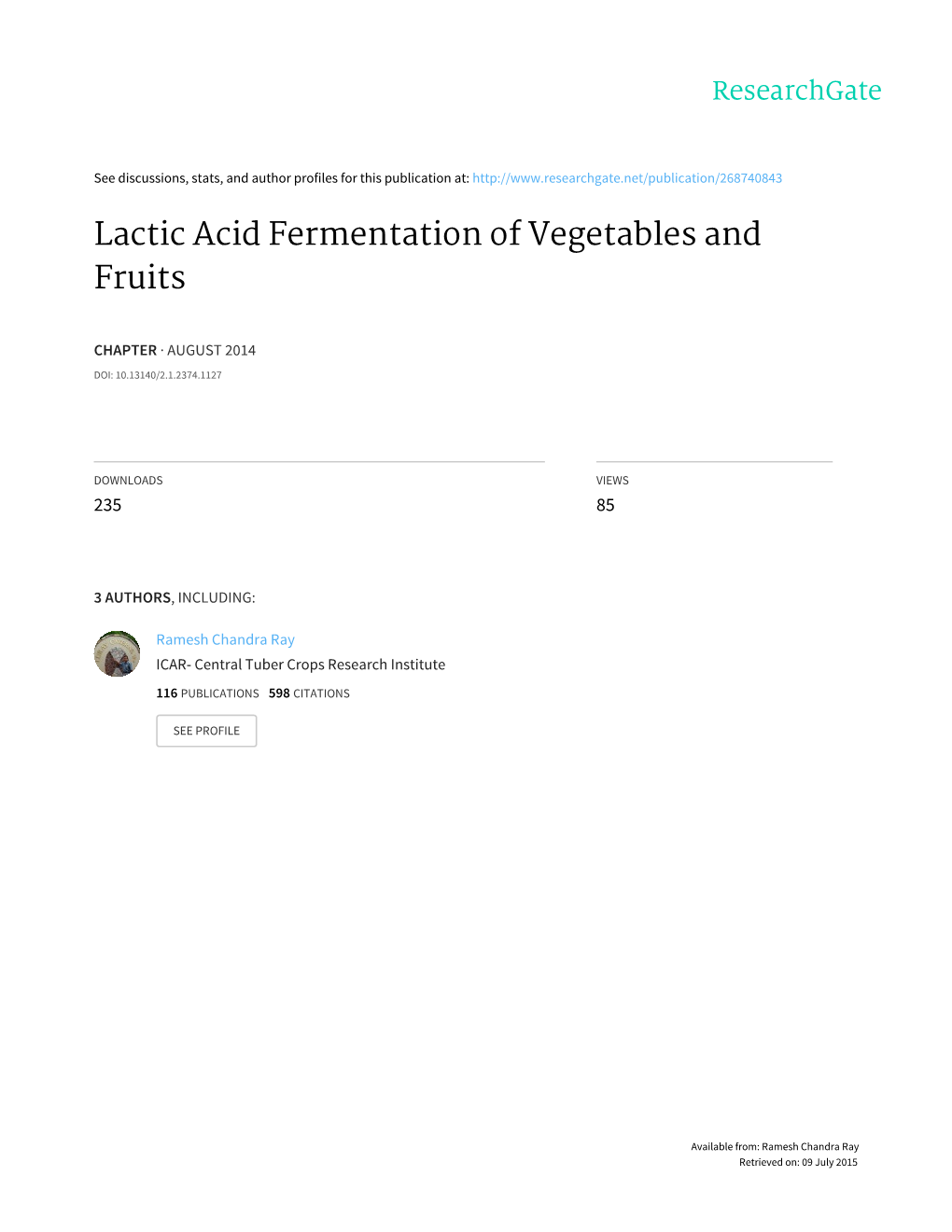 Lactic Acid Fermentation of Vegetables and Fruits