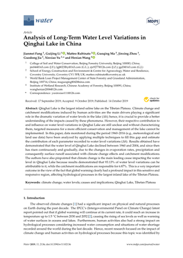 Analysis of Long-Term Water Level Variations in Qinghai Lake in China