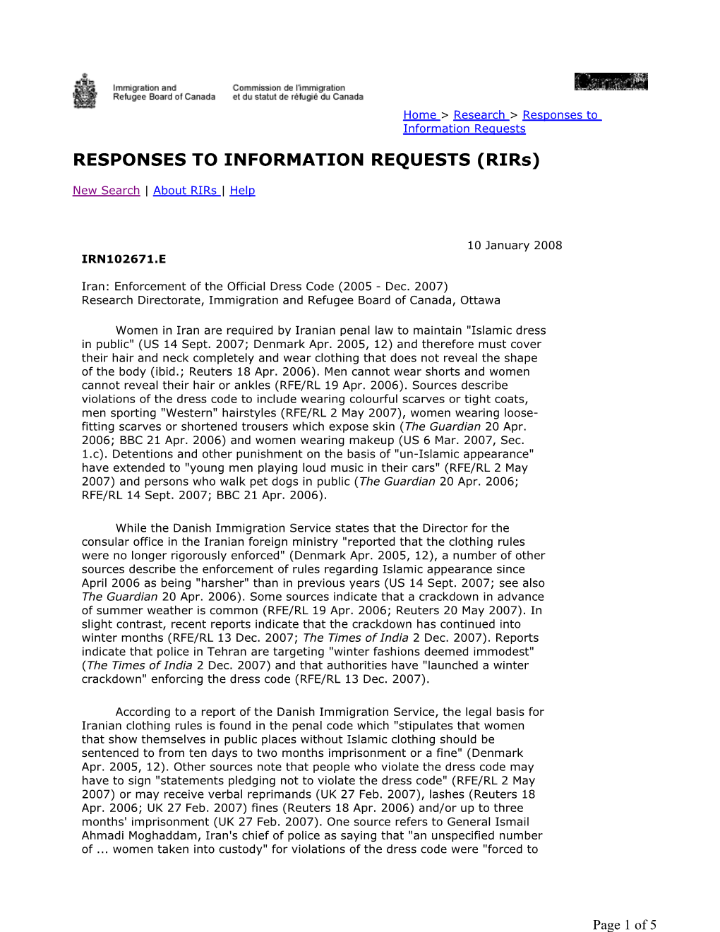 RESPONSES to INFORMATION REQUESTS (Rirs)