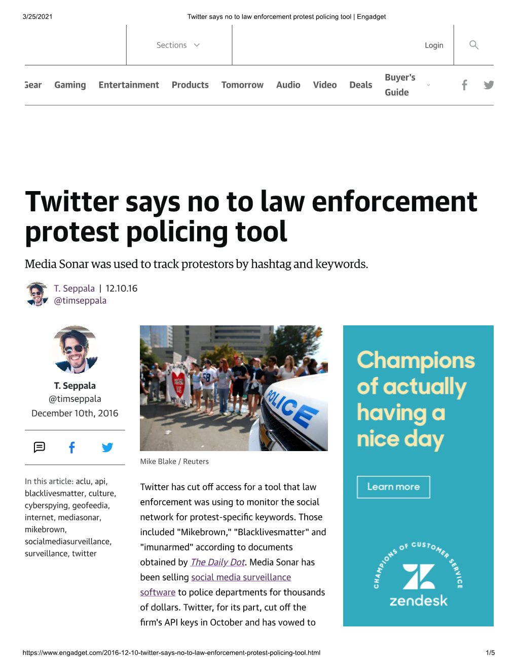 Twitter Says No to Law Enforcement Protest Policing Tool | Engadget