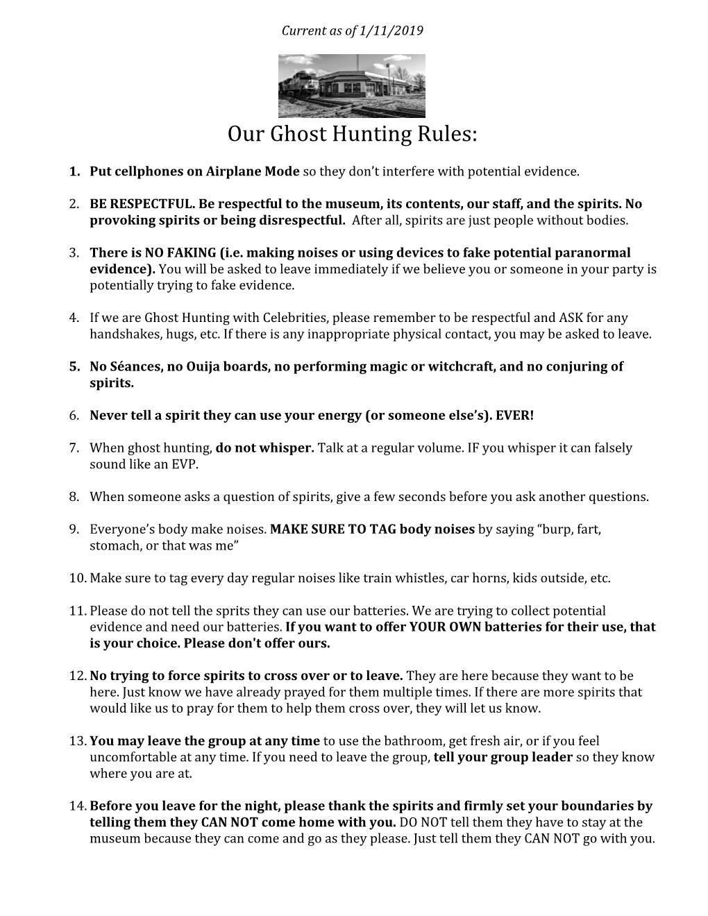 Our Ghost Hunting Rules