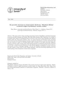 On Prosodic Structures in Austroasiatic Diachrony: ‘Rhythmic Holism’ Revisited in Light of Preliminary Acoustic Studies