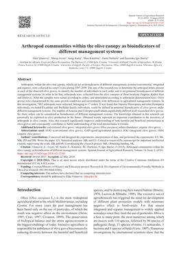 Arthropod Communities Within the Olive Canopy As Bioindicators Of