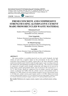 Fresh Concrete and Compressive Strength Using Alternative Cement Made from Recycled Waste Material
