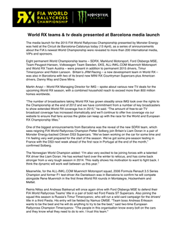 World RX Teams & Tv Deals Presented at Barcelona Media Launch