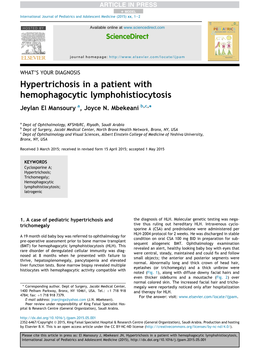 Hypertrichosis in a Patient with Hemophagocytic Lymphohistiocytosis Jeylan El Mansoury A, Joyce N