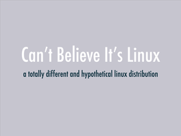 A Totally Different and Hypothetical Linux Distribution What’S the Situation?