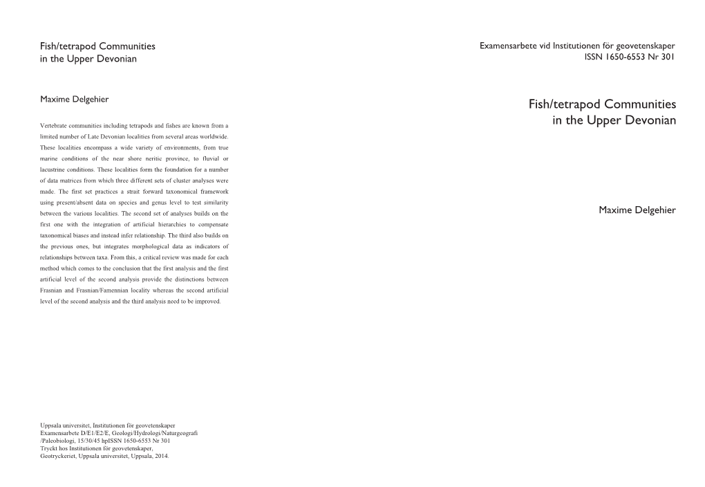 Fish/Tetrapod Communities in the Upper Devonian