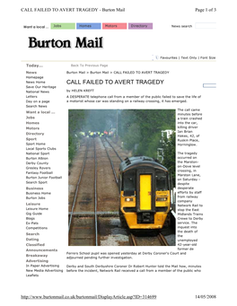 CALL FAILED to AVERT TRAGEDY - Burton Mail Page 1 of 3