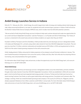 Ambit Energy Launches Service in Indiana