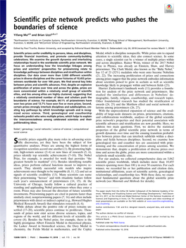 Scientific Prize Network Predicts Who Pushes the Boundaries of Science