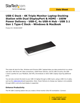 Triple-Monitor 4K USB-C Dock with 5X USB 3.0 Ports