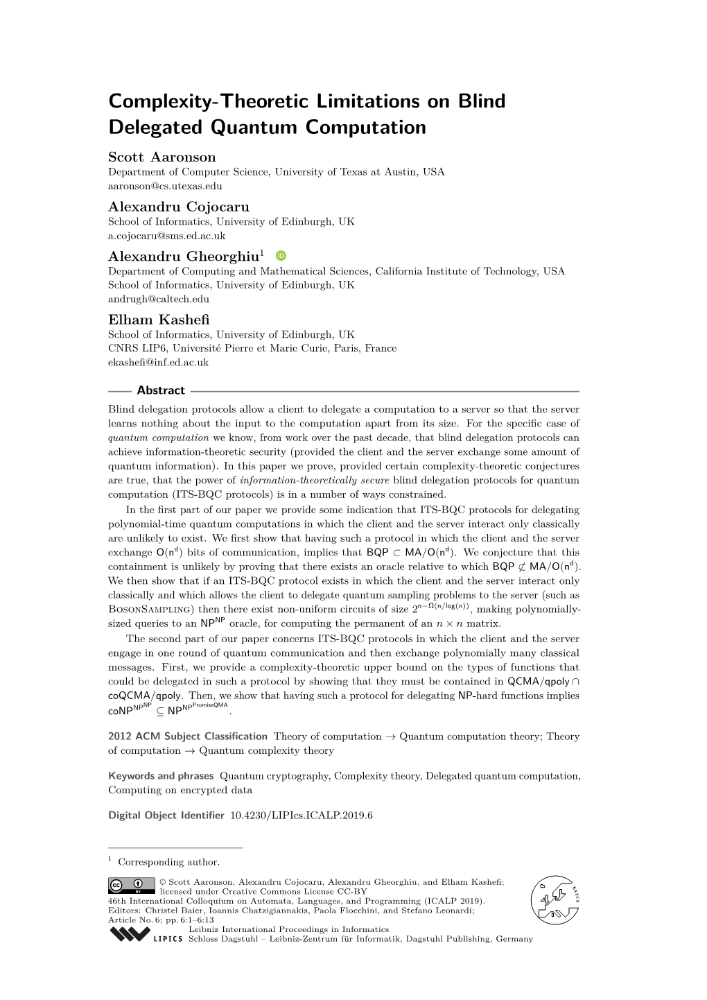 Complexity-Theoretic Limitations on Blind Delegated Quantum