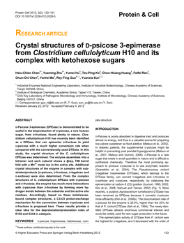 Crystal Structures of D-Psicose 3-Epimerase from Clostridium Cellulolyticum H10 and Its Complex with Ketohexose Sugars