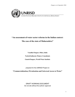 “Commercialization, Privatization and Universal Access to Water”