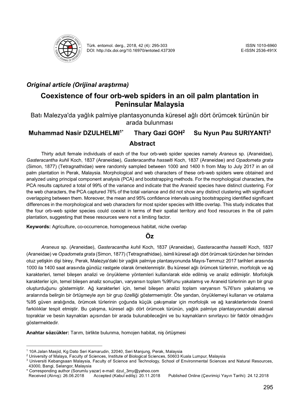 Coexistence of Four Orb-Web Spiders in an Oil Palm Plantation In