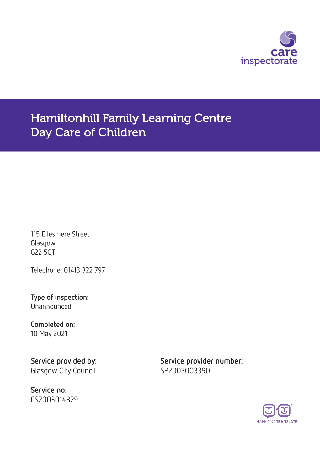 Hamiltonhill Family Learning Centr Ning Centre Day Care of Children