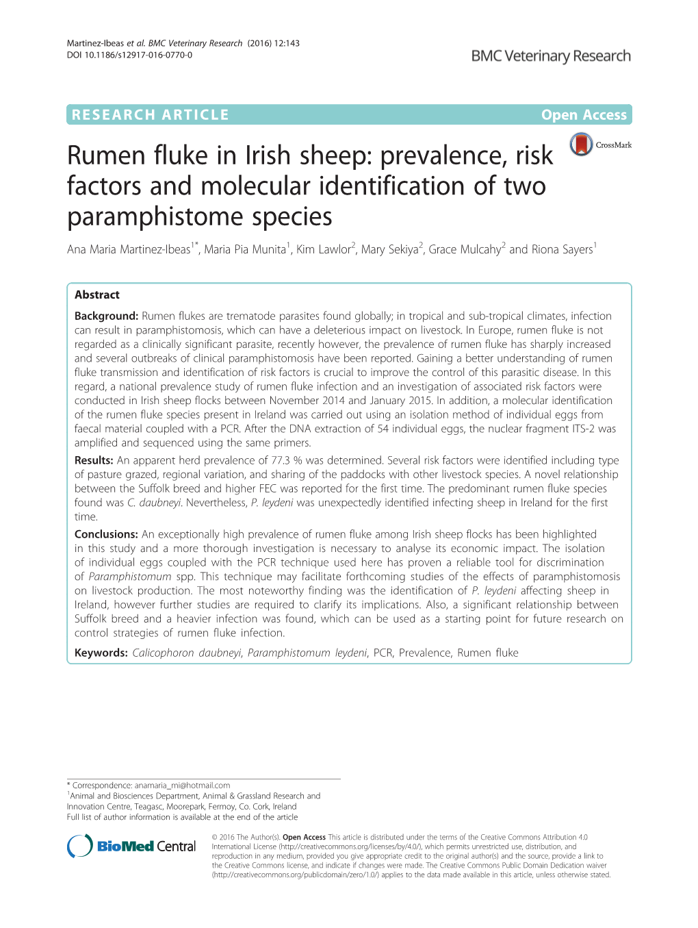 Rumen Fluke in Irish Sheep