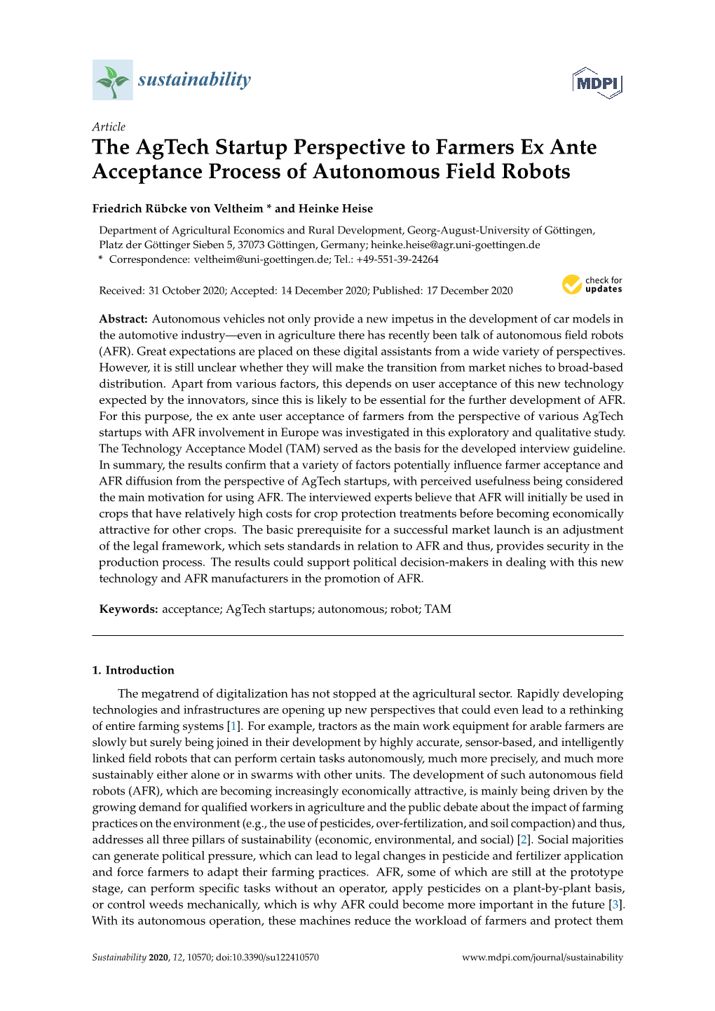 The Agtech Startup Perspective to Farmers Ex Ante Acceptance Process of Autonomous Field Robots