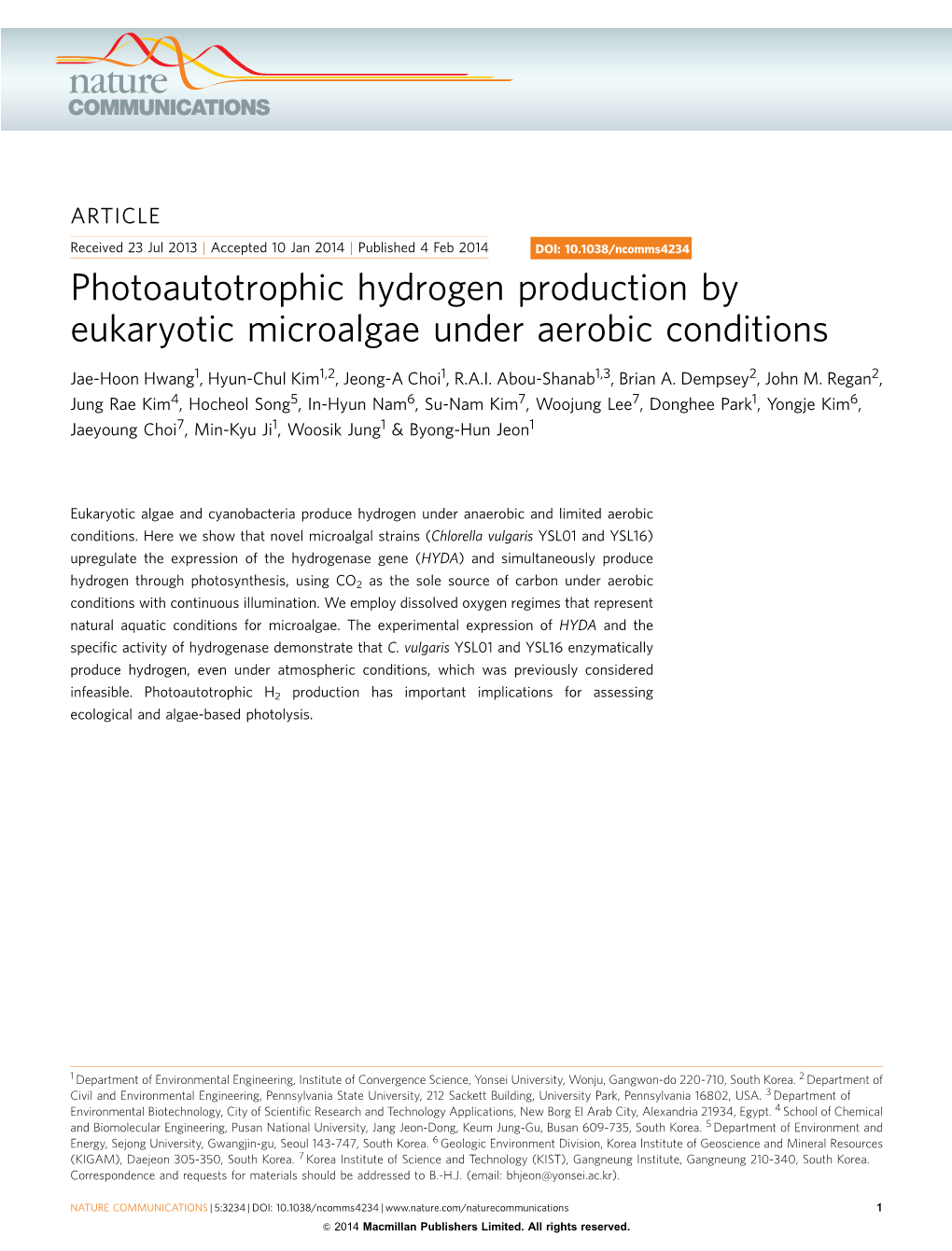 Photoautotrophic Hydrogen Production by Eukaryotic Microalgae Under Aerobic Conditions