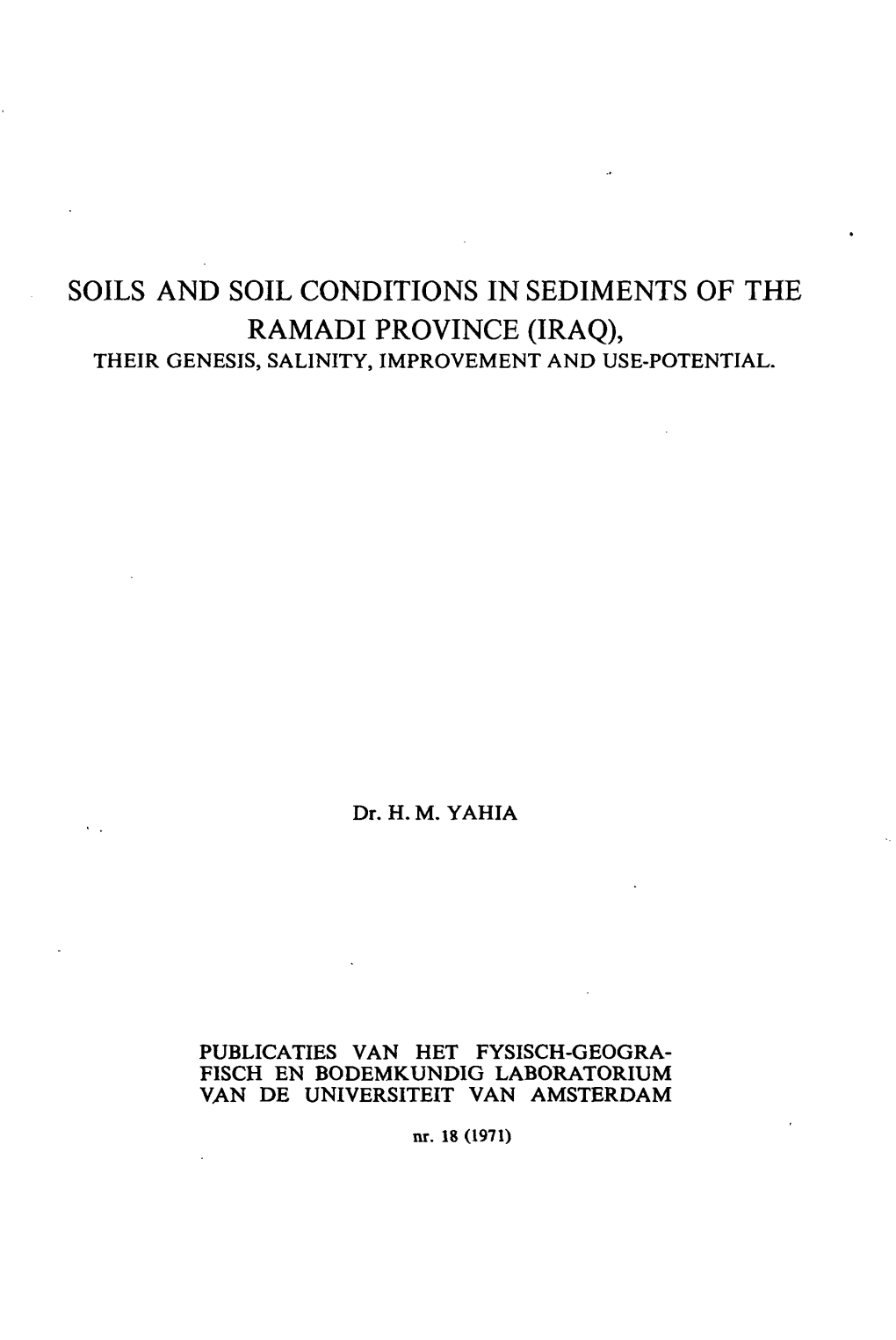 Iraq), Their Genesis, Salinity, Improvement and Use-Potential