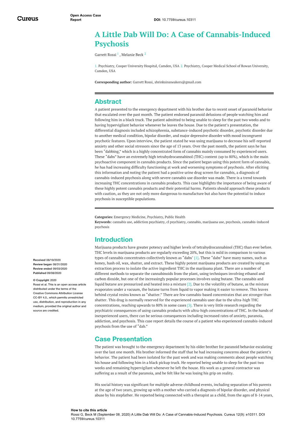 A Case of Cannabis-Induced Psychosis