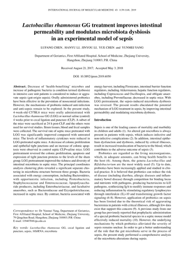 Lactobacillus Rhamnosus GG Treatment Improves Intestinal Permeability and Modulates Microbiota Dysbiosis in an Experimental Model of Sepsis