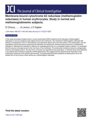 Membrane-Bound Cytochrome B5 Reductase (Methemoglobin Reductase) in Human Erythrocytes