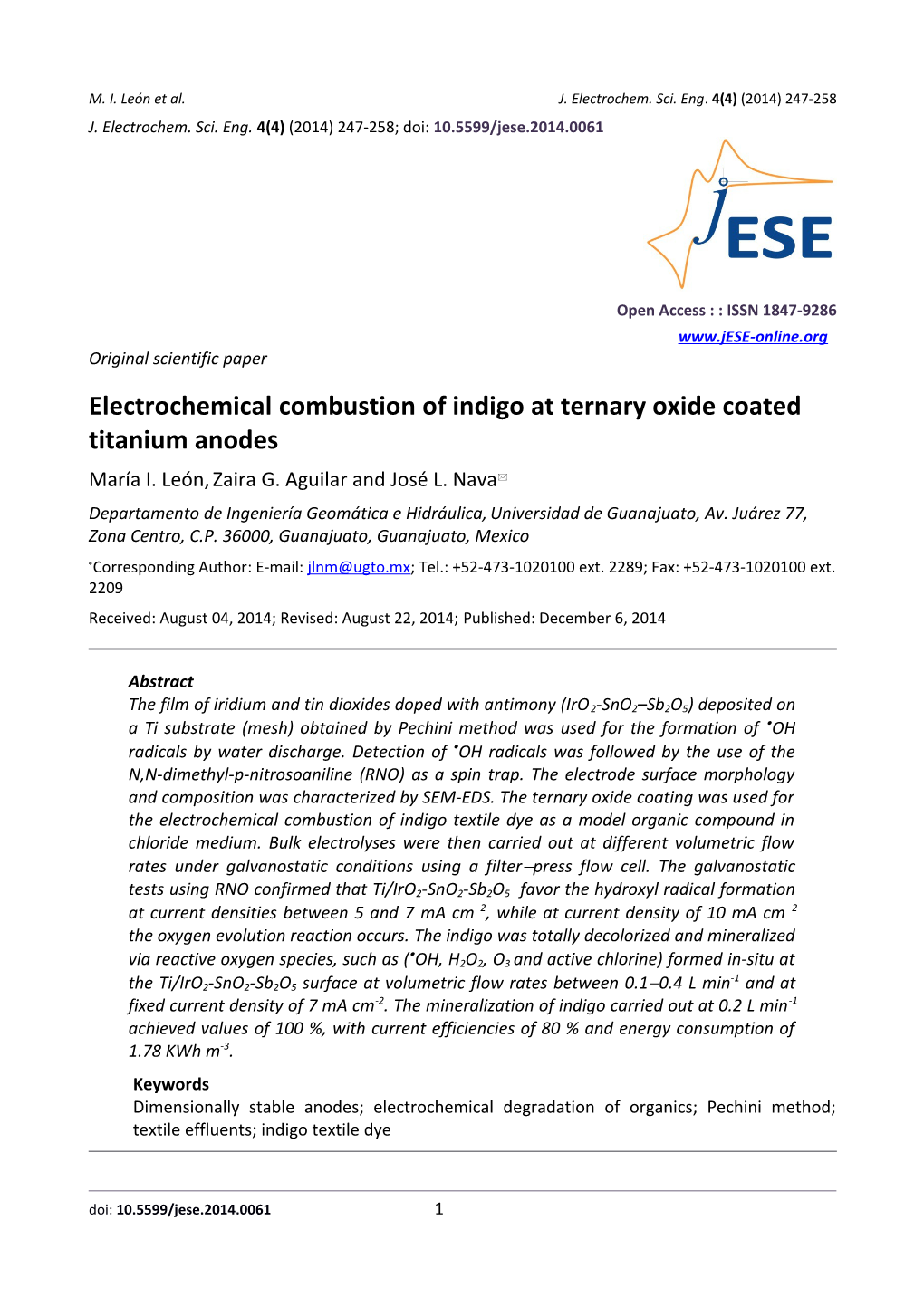 J. Electrochem. Sci. Eng. 4(4) (2014) 247-258; Doi: 10.5599/Jese.2014.0061