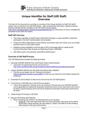 Unique Identifier for Staff (UID Staff) Overview