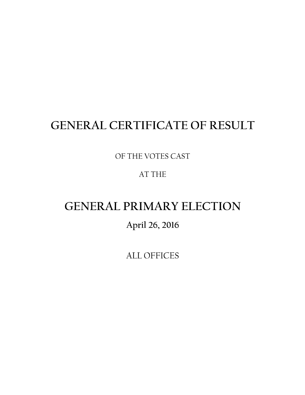 General Certificate of Result General Primary