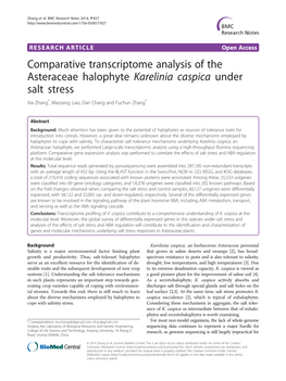 Comparative Transcriptome Analysis of the Asteraceae Halophyte Karelinia Caspica Under Salt Stress Xia Zhang*, Maoseng Liao, Dan Chang and Fuchun Zhang*