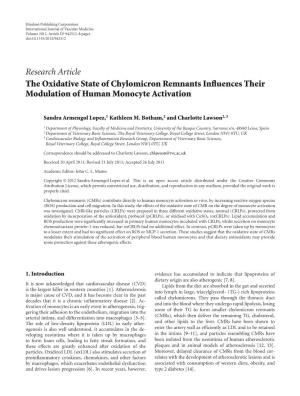 The Oxidative State of Chylomicron Remnants Influences Their