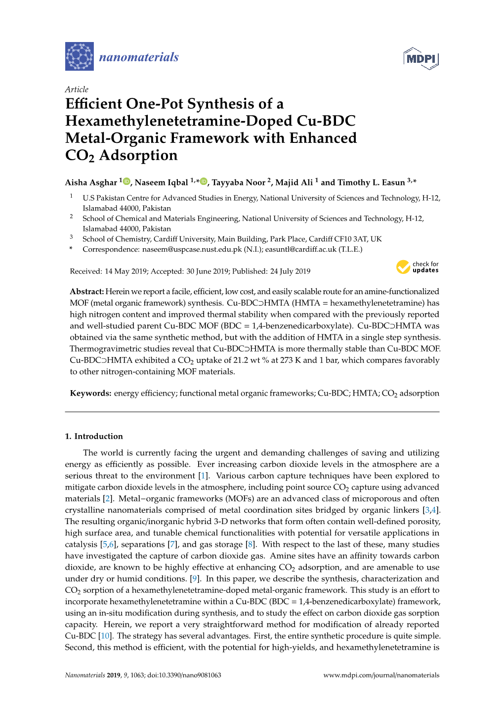 Efficient One-Pot Synthesis of a Hexamethylenetetramine-Doped