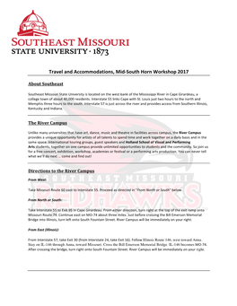 Travel and Accommodations, Mid-South Horn Workshop 2017