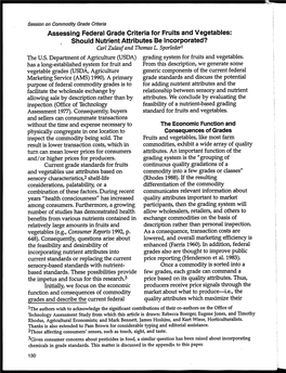 Assessing Federal Grade Criteria for Fruits and Vegetables: Should Nutrient Attributes Be Incorporated? Carl Zulauf and Thomas L