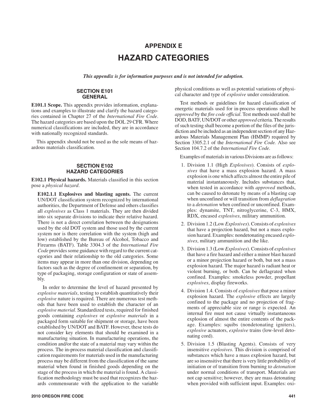 Appendix E Hazard Categories