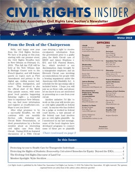 CIVIL RIGHTS INSIDER Federal Bar Association Civil Rights Law Section’S Newsletter